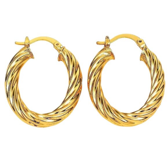 1 1/8 Inch 30mm Hoop Gold Tone Pierced Post Earrings - Picture 1 of 5